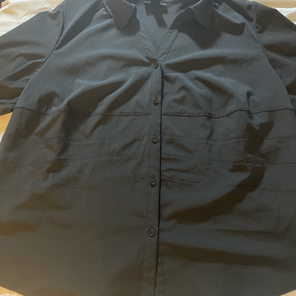 Style & Co Women’s 24W Black Button Up Blouse Long Sleeve Stretch Plus Size top - Picture 13 of 13